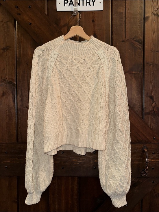 Free People Sweaters - Free People Cream Cable-Knit Cropped mock neck Sweater over sized size M J44
